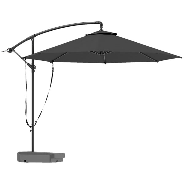 Outsunny 3(m) Garden Cantilever Parasol with Fillable Base, Cover, Round Banana Hanging Umbrella with Crank Handle and Tilt, UPF50+, Grey