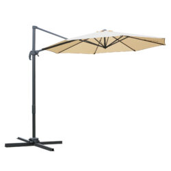 Outsunny 3(m) Patio Offset Parasol Roma Umbrella Cantilever Hanging Sun Shade Canopy Shelter 360° Rotation with Cross Base - Beige Aosom UK