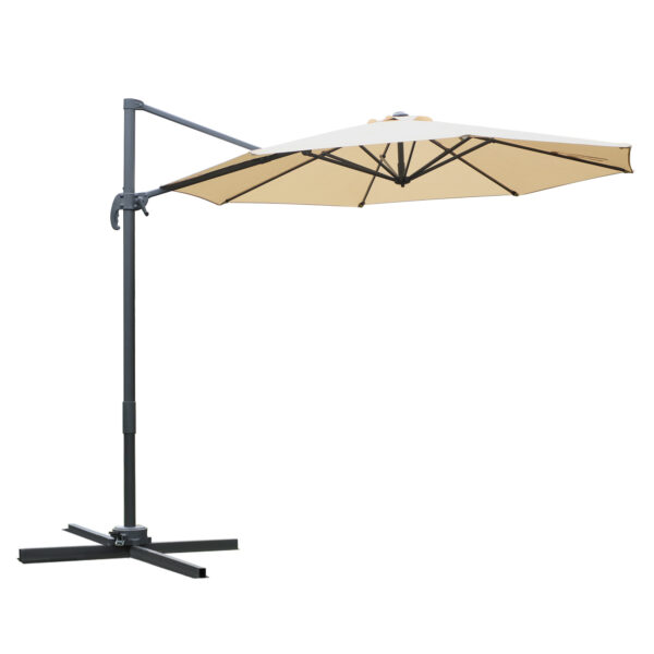 Outsunny 3(m) Patio Offset Parasol Roma Umbrella Cantilever Hanging Sun Shade Canopy Shelter 360° Rotation with Cross Base - Beige Aosom UK