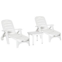 Outsunny 3pc Garden Set: Dining Table, 2 Lounge Chairs, Side Table, Outdoor Furniture, White