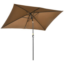 Outsunny 3x2m Garden Parasol Umbrella Outdoor Sun Shade Canopy with Tilt and Crank, Aluminium Frame Rectangular, Brown Aosom UK