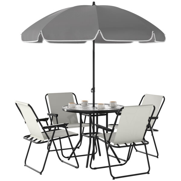 Outsunny 4 Seater Garden Furniture Set, Outdoor Garden Dining Set with Folding Chairs and Round Glass Top Table for Patio, Cream White