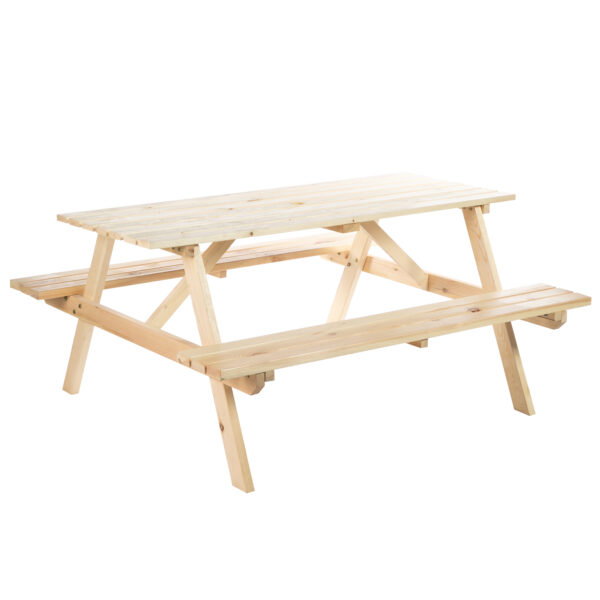 Outsunny 4-Seater Wooden Picnic Table, Outdoor Garden Bench with Parasol Cutout, 150cm, Durable Aosom UK