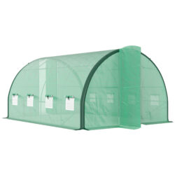 Outsunny 4 x 3m Walk-in Greenhouse with Vent Windows and Door, Green Plant Protection Tent for All-Weather Use, Green Aosom UK