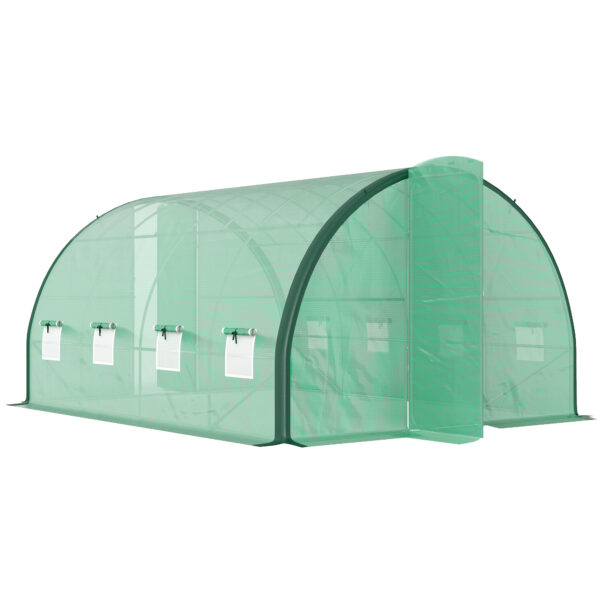 Outsunny 4 x 3m Walk-in Greenhouse with Vent Windows and Door, Green Plant Protection Tent for All-Weather Use, Green Aosom UK