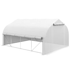 Outsunny 4x3m Walk-in Polytunnel Greenhouse, Zipped Roll Up Sidewalls, Tunnel Warm House Tent w/ PE Cover, Complimentary Plant Labels & Gloves