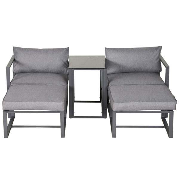 Outsunny 5 Piece Garden Conversation Set Patio Furniture Set Outdoor Sun Lounger 2 Sofas 2 Footstools End Table with Cushions Aosom UK