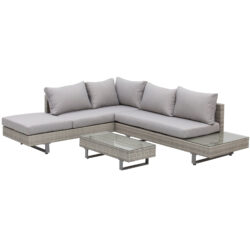 Outsunny 5-Seater Rattan Garden Furniture Wicker Conservatory Corner Sofa Set Chaise Lounge with Coffee Table, Side Table & Cushions - Grey