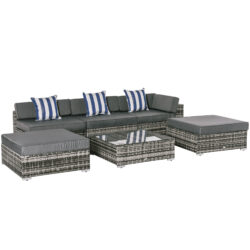 Outsunny 5-Seater Rattan Sofa Coffee Table Set Sectional Wicker Weave Furniture for Garden Outdoor Conservatory w/ Pillow Cushion Grey