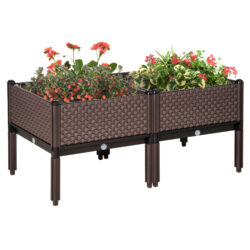 Outsunny 50cm x 50cm x 46.5cm Set of 2 Garden Raised Bed, Elevated Planter Box, Flower Vegetables Planting Container, Self-Watering Design Aosom UK