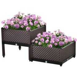 Outsunny 50cm x 50cm x 46.5cm Set of 2 Plastic Raised Garden Bed, Planter Box, Flower Vegetables Planting Container with Self-Watering Aosom UK