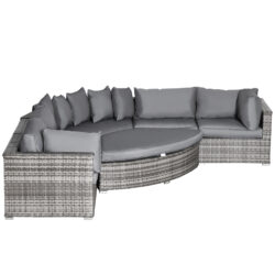 Outsunny 6-Seater Outdoor Rattan Wicker Sofa Set Half Round Patio Conversation Furniture Set w/ Cushions Grey Aosom UK