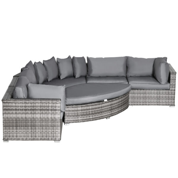 Outsunny 6-Seater Outdoor Rattan Wicker Sofa Set Half Round Patio Conversation Furniture Set w/ Cushions Grey Aosom UK
