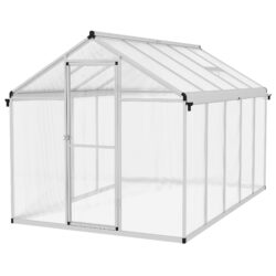 Outsunny 6 x 10ft Polycarbonate Greenhouse with Rain Gutters, Large Walk-In Green House with Window, Garden Plants Grow House with Aluminium