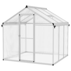 Outsunny 6 x 6ft Polycarbonate Greenhouse with Rain Gutters, Large Walk-In Green House with Window, Garden Plants Grow House with Aluminium Aosom UK