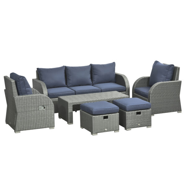 Outsunny 6pc Outdoor Rattan Wicker Furniture Set with 3-Seat Sofa, 2 Single Sofas, 2 Footstools and Coffee Table