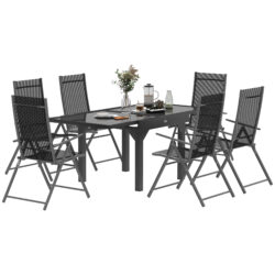 Outsunny 7 Piece Outdoor Dining Set with Extendable Table and 6 Folding Chairs for Patio, Balcony, Deck, Grey