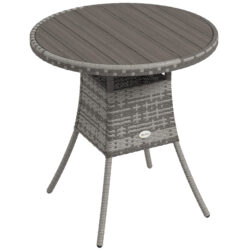 Outsunny 70cm PE Rattan Outdoor Dining Table, Patio Table with Wood-plastic Composite Top for Balcony, Garden, Grey