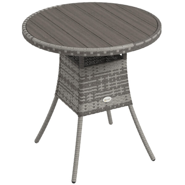 Outsunny 70cm PE Rattan Outdoor Dining Table, Patio Table with Wood-plastic Composite Top for Balcony, Garden, Grey