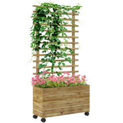 Outsunny 76 x 30 x 155cm Trellis Planter Box, Wooden Wheeled Planter for Climbing Plants & Vegetables, Natural Aosom UK