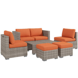 Outsunny 8 Piece Outdoor Patio Furniture Set, Rattan Sofa Set with Footstools and Coffee Tables Aosom UK