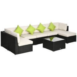 Outsunny 8 Pieces PE Rattan Corner Sofa Set, Outdoor Garden Furniture Set, Patio Wicker Sofa Seater w/ Cushion, Cushion Cover, Black Aosom UK