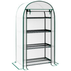 Outsunny 80 x 49 x 160cm Mini Greenhouse, Portable Garden Plant Green House w/ Storage Shelf, Roll-Up Zippered Door, Metal Frame Aosom UK