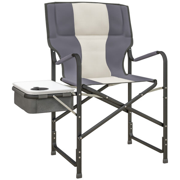 Outsunny Aluminium Director's Chair: Portable Outdoor Chair with Side Table, Cup Holder & Cooler Bag, Grey Aosom UK