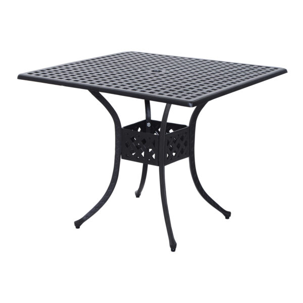Outsunny Aluminium Square Garden Table with Parasol Hole, Grid Design Outdoor Dining Table for Patio, 90cm, Black Aosom UK