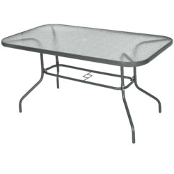 Outsunny Aquatex Glass Garden Table Curved Metal Frame w/ Parasol Hole 4 Legs Outdoor Dining Sturdy Balcony Friends Family Tempered Grey Aosom UK