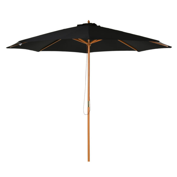 Outsunny Bamboo Style Garden Parasol, 閳扁偓3m Outdoor Patio Umbrella with 8 Ribs Sunshade Canopy, Black Aosom UK