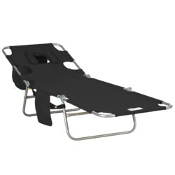 Outsunny Beach Chaise Lounge: Foldable Sun Lounger with Reading Hole, Adjustable Backrest & Side Pocket, Black Aosom UK
