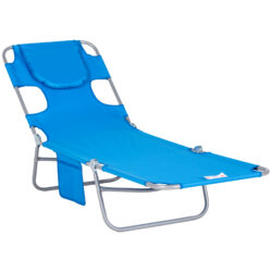 Outsunny Beach Chaise Lounge: Portable with Face Cavity, 5-Position Adjustable Backrest, Azure Blue Aosom UK