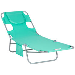 Outsunny Beach Chaise Lounge with Face Cavity & Arm Slots, Portable Sun Lounger, Reclining Lounge Chair for Patio Garden Beach Pool, Green Aosom UK