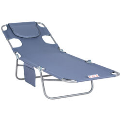 Outsunny Beach Chaise Lounge with Face Hole and Arm Slots, Portable Sun Lounger, 5-Position Reclining, Grey Aosom UK