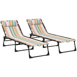 Outsunny Beach Chaise Lounger Pair: 4-Position Adjustable Garden Cots with Metal Frames, Multicoloured