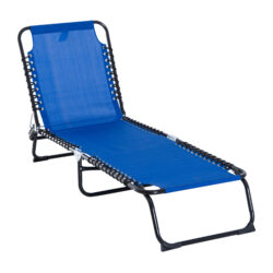 Outsunny Beach Sun Lounger, Folding Chaise Chair, Garden Recliner with 4 Position Adjustable Back, Camping and Hiking, Blue
