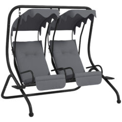 Outsunny Canopy Swing Chair Modern Garden Swing Seat Outdoor Relax Chairs w/ 2 Separate Chairs, Cushions and Removable Shade Canopy, Grey Aosom UK