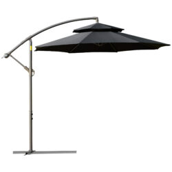 Outsunny Cantilever Parasol: 2.7m Banana Umbrella with Crank Handle, Double-Tier Canopy, Cross Base, Hanging Sun Shade, Black Aosom UK