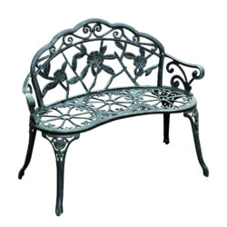 Outsunny Cast Aluminium Outdoor Garden Patio Antique Rose Style Bench Porch Park Chair Seater - Green Aosom UK