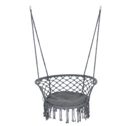 Outsunny Cotton Rope Hanging Hammock Chair Swing with Cushion & Metal Frame, Large Macrame Seat for Patio, Bedroom, Living Room, Dark Grey Aosom UK