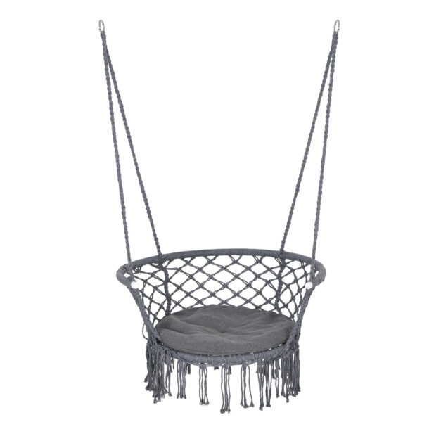 Outsunny Cotton Rope Hanging Hammock Chair Swing with Cushion & Metal Frame, Large Macrame Seat for Patio, Bedroom, Living Room, Dark Grey Aosom UK