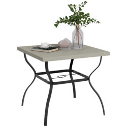 Outsunny Dia. 80cm Square Garden Dining Table with Umbrella Hole, Outdoor Dining Table with Marble Effect Top for 4 People, Black Aosom UK