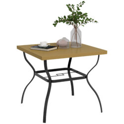 Outsunny Dia. 80cm Square Garden Dining Table with Umbrella Hole, Outdoor Dining Table with Marble Effect Top for 4 People, Black/Brown Aosom UK