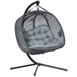 Outsunny Double Hanging Egg Chair 2 Seaters Swing Hammock Chair with Stand, Cushion and Folding Design, for Indoor and Outdoor, Grey Aosom UK
