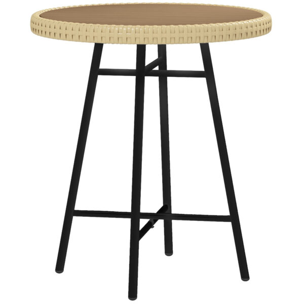 Outsunny Elegant PE Rattan Side Table, Natural Wood Finish, Perfect Addition to Outdoor Patio Furniture Aosom UK