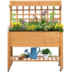 Outsunny Elevated Garden Bed: Raised Wooden Planter with Shelves for Veggies, Flowers, and Herbs, 105x40x135cm Aosom UK