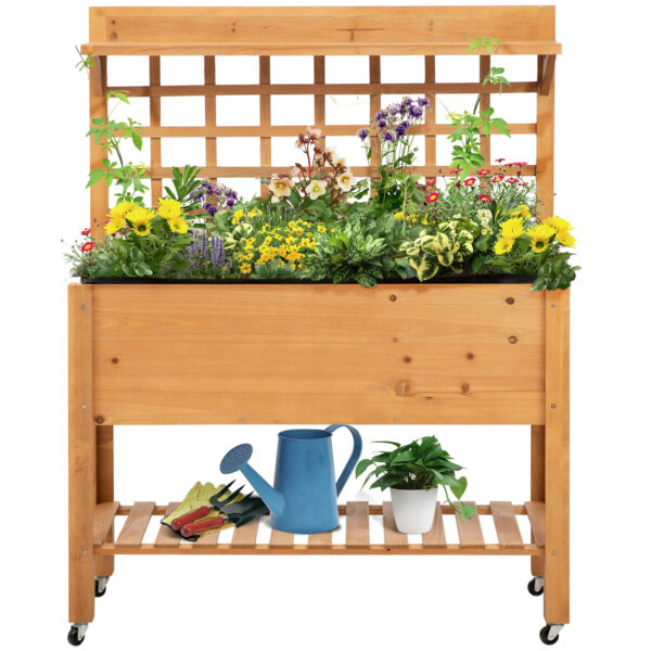Outsunny Elevated Garden Bed: Raised Wooden Planter with Shelves for Veggies, Flowers, and Herbs, 105x40x135cm Aosom UK