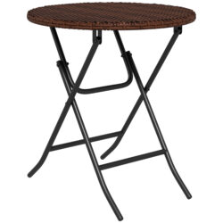 Outsunny Foldable PE Rattan Outdoor Coffee Table, Metal Frame Wicker Round Side Table, Coffee Table Side Table for Garden, Mixed Brown Aosom UK