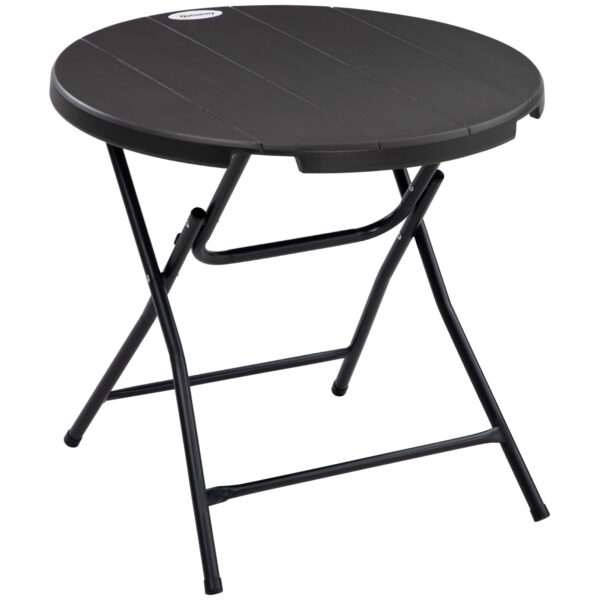 Outsunny Foldable Round Garden Table for 4, Outdoor Dining Table with HDPE Tabletop and Steel Frame, 80 x 80 x 73 cm, Dark Grey Aosom UK
